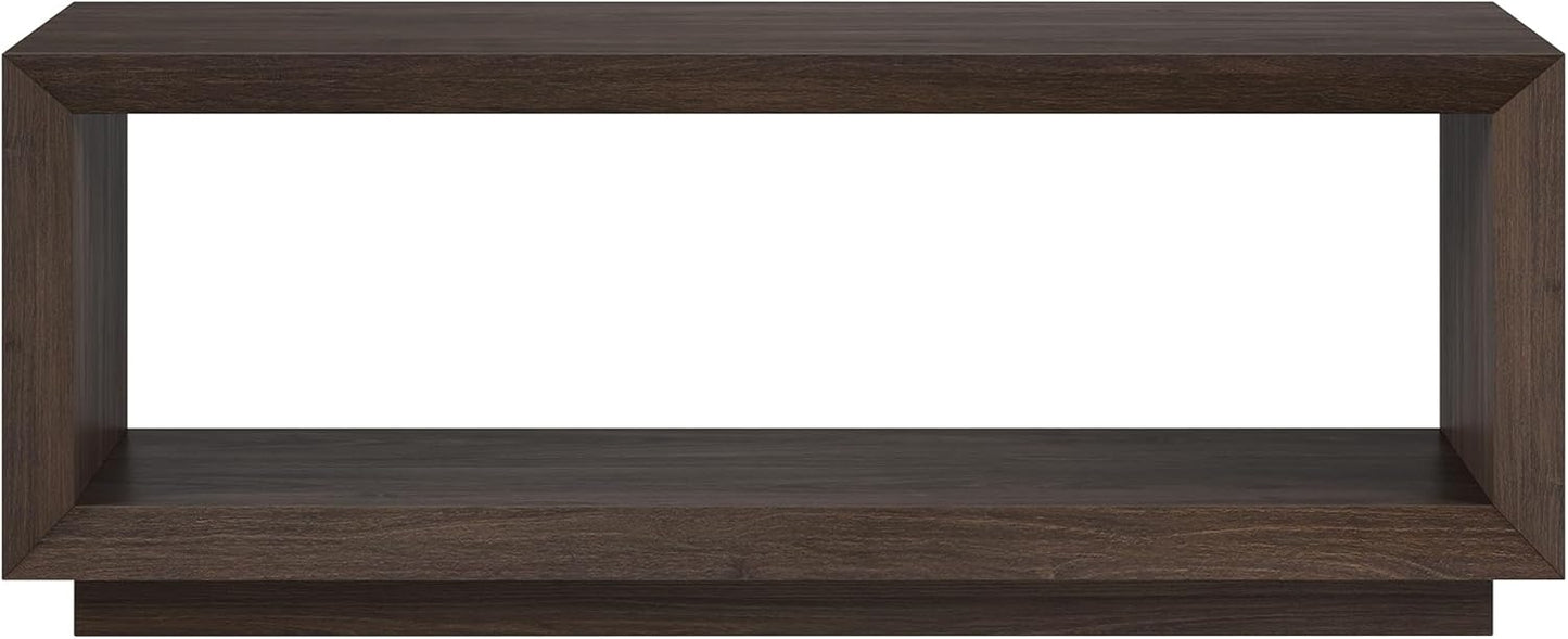 Henn&Hart 48" Rectangular Coffee Table with Open Storage Shelf for Living Room, Family Room, or Office, Alder Brown
