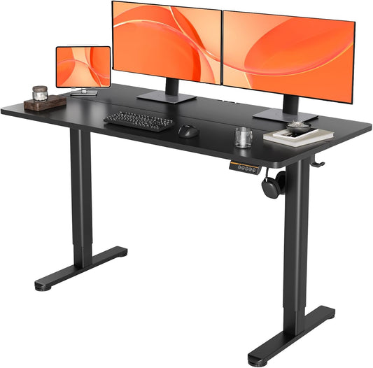 YDN Electric Standing Desk, Adjustable Height Stand up Desk, 55x24 Inches Sit Stand Home Office Desk with Splice Board, Black Top