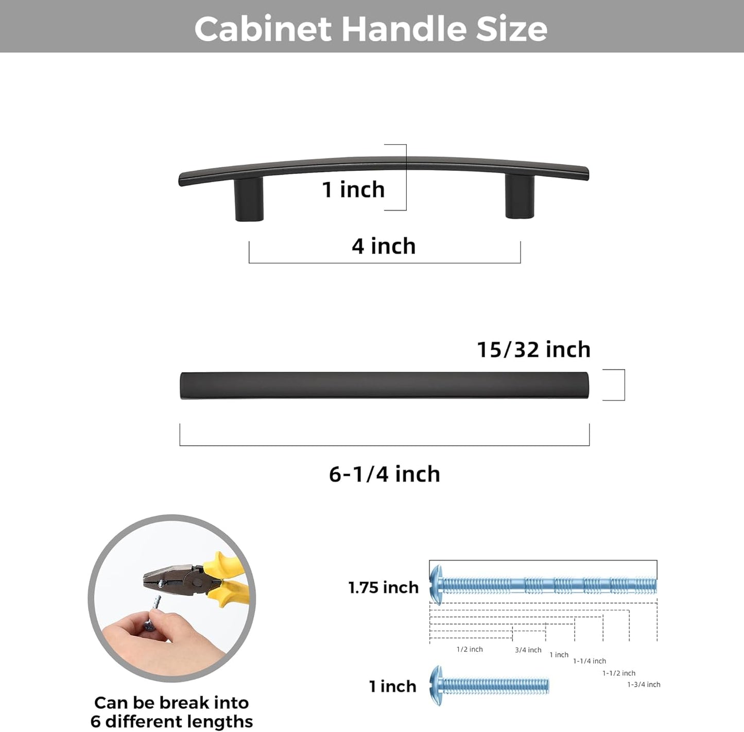 30 Pack Cabinet Handles 4" Hole Center - Curved Cabinet Pulls Black Drawer Pulls for Kitchen Cupboard Solid Hardware for Dresser Drawer Arch Hardware