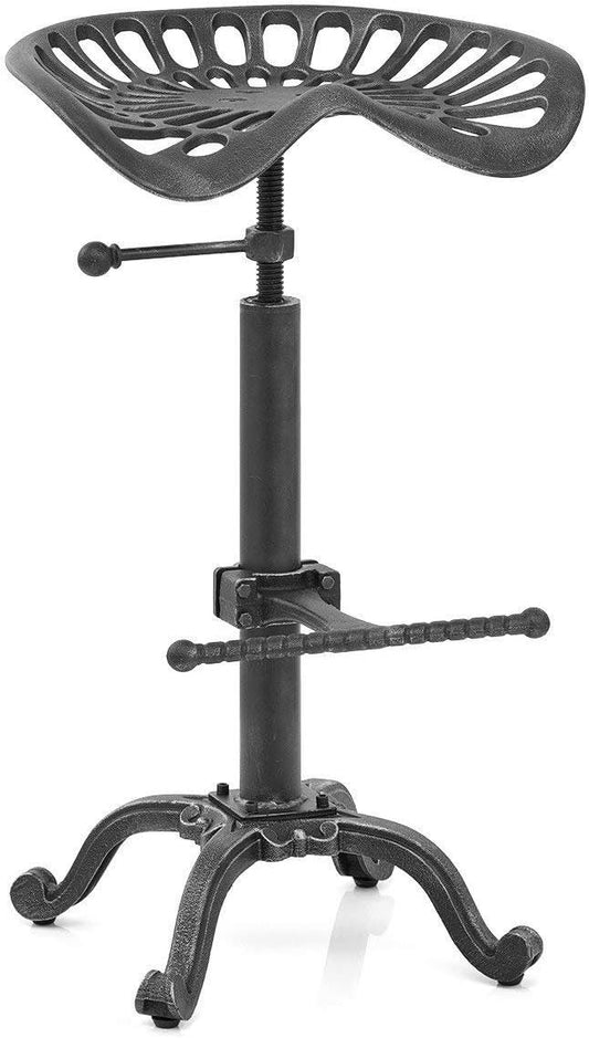 Diwhy Rustic Industrial Farmhouse Tractor Seat Adjustable Bar Stool Industrial bar Chair (Silver, Cast Iron)