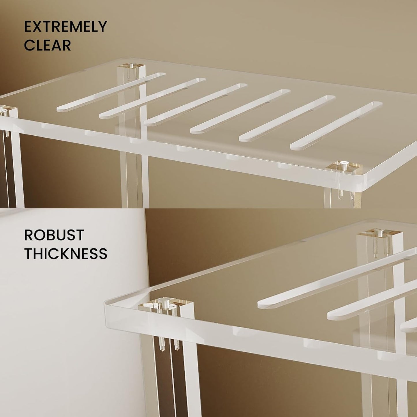Acrylic Shower Bench for Inside Shower 13.98" D X 21.26" W X 18.31" H, Heavy Duty (Hold Up to 300lbs) Bathroom Shower Stool with Storage Shelf, for Shaving Legs & Spa, Waterproof Non-Slip