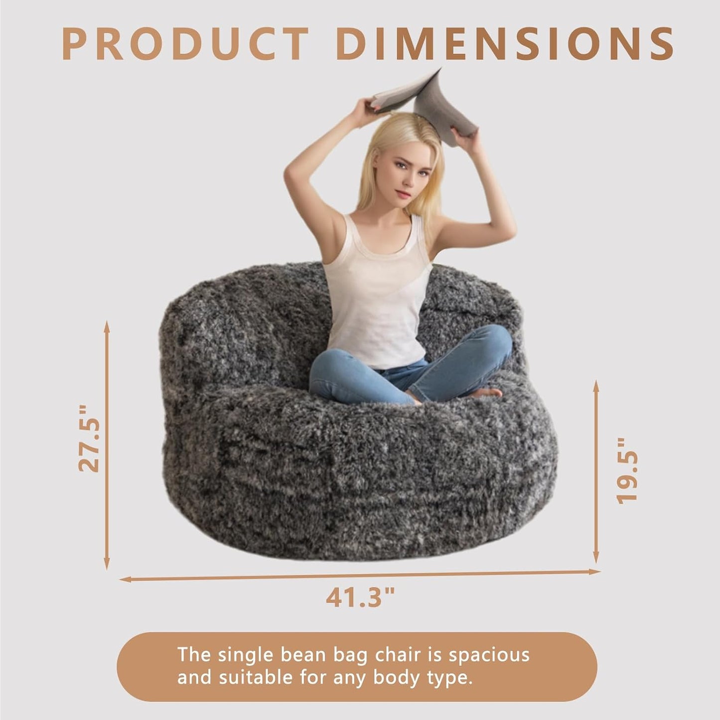 BYBYME Giant Bean Bag Chair, Faux Fur Bean Bag Couch with Filler Large Living Room Bean Bag Chairs for Adults, Big Lazy Sofa Accent Chair with Pocket Floor Chair