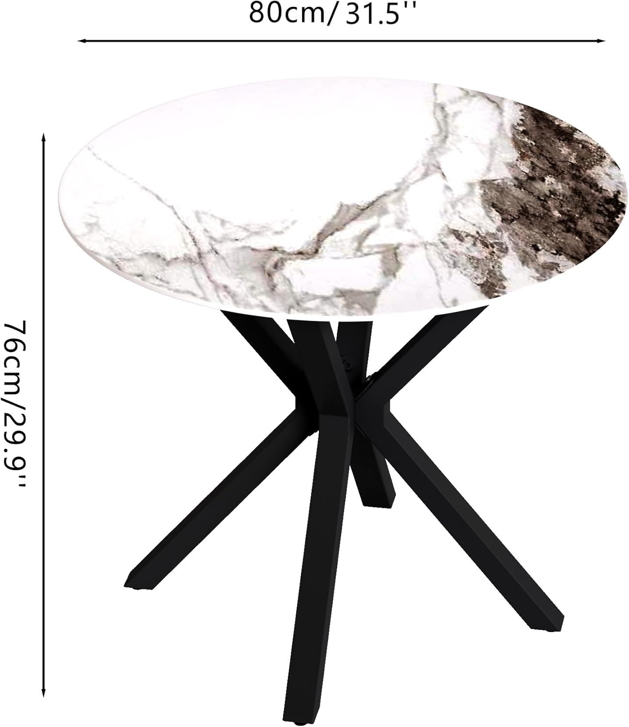 Round Faux Marble Dining Table Modern 32 Inch Kitchen Table with Black Metal Legs for Dining Room Kitchen