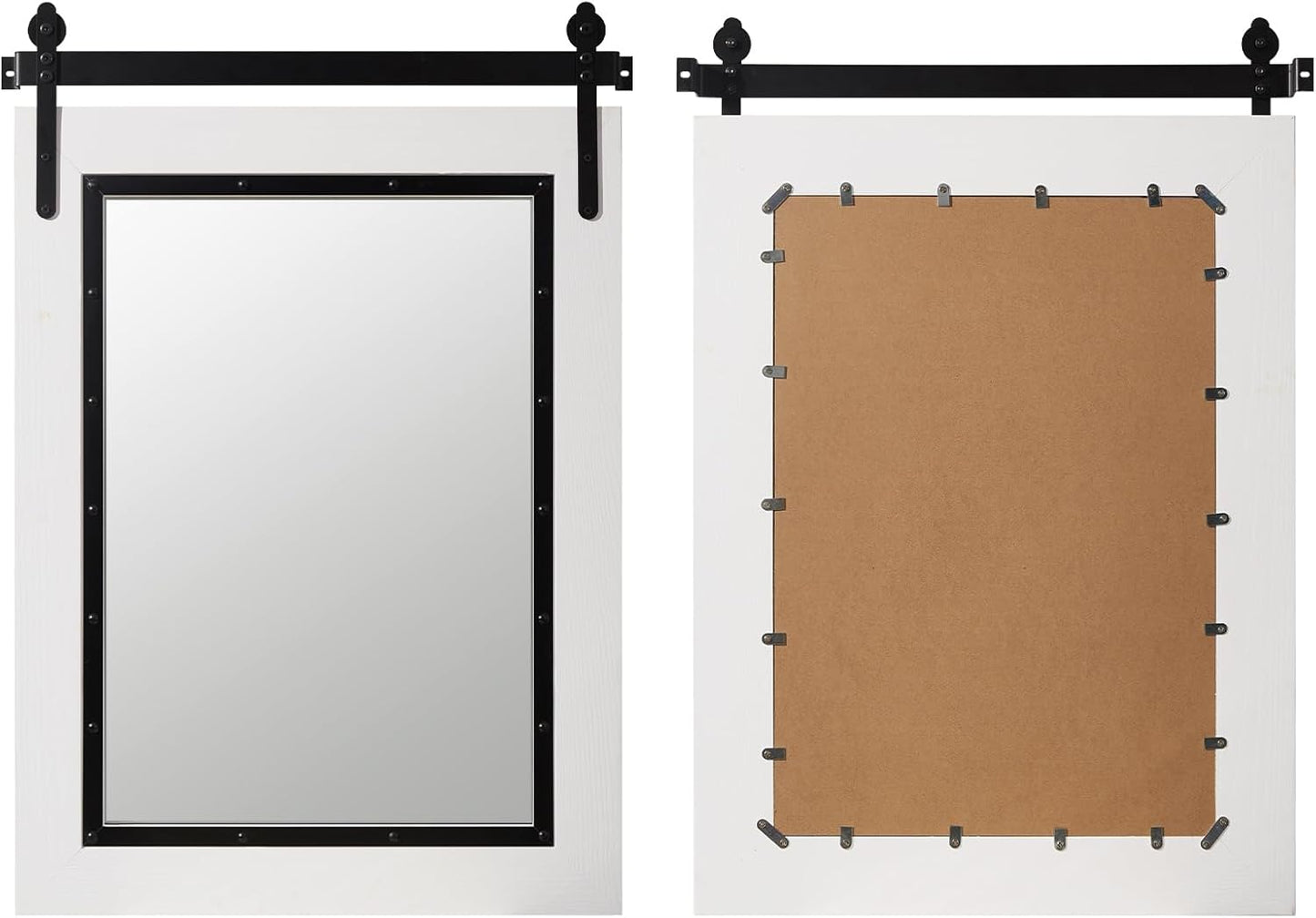 YOSHOOT Farmhouse Barn Door Mirror, 32"x24" Rustic Bathroom Mirror, Wood Frame Wall Mirror, Wooden Mirror for Living Room Bedroom Entryway Wall Décor, Vertical Hanging ONLY