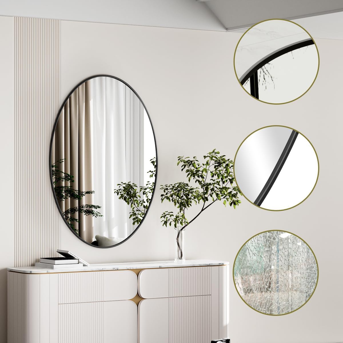 Koonmi Black Oval Bathroom Mirror, 30"x48" Bathroom Vanity Mirror, Oval Mirror for Bedroom Living Room Entryway, Hangs Horizontal or Vertical