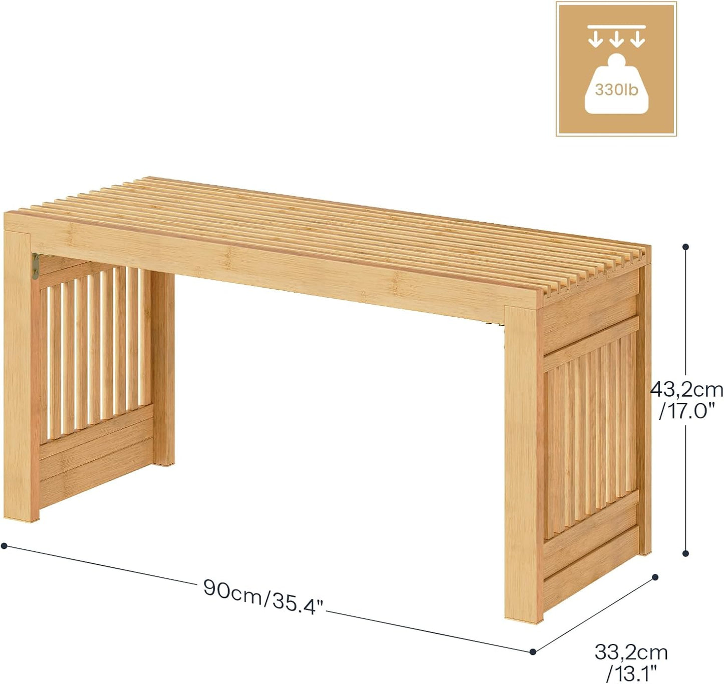 HOOBRO Dining Bench, 35 inch Bamboo Entryway Bench, Farmhouse Kitchen Table Bench, Outdoor Bench, Solid Bamboo Dining Room Benches for Kitchen, Living Room, Hallway, Bedroom, Natural YL16CD01
