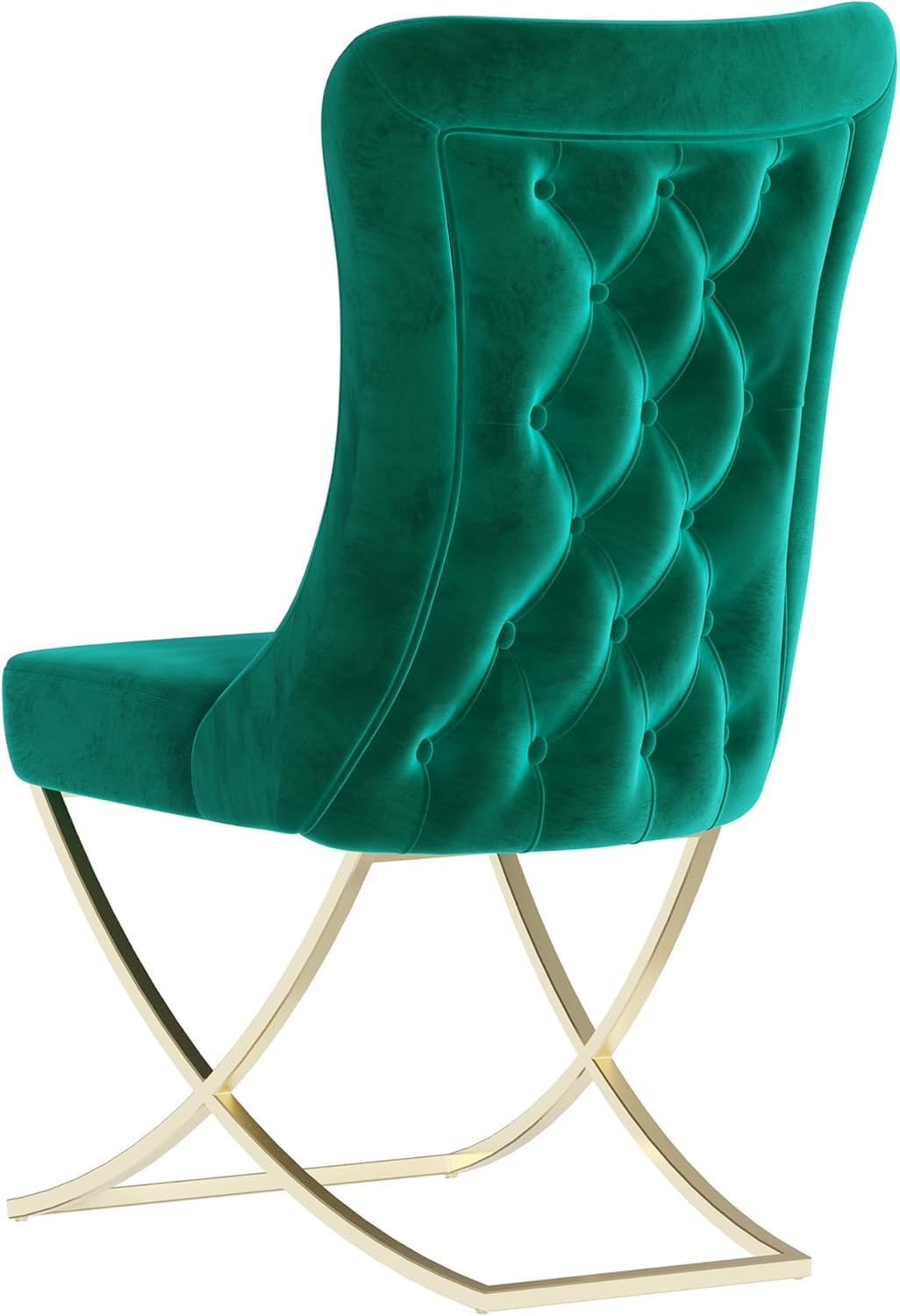 Ottomanson Royal Dining Chairs Set of 2 – Upholstered Tufted Microfiber, Assembled, Gold Metal Legs, Beech Wood Frame, 350 lb Capacity, Green