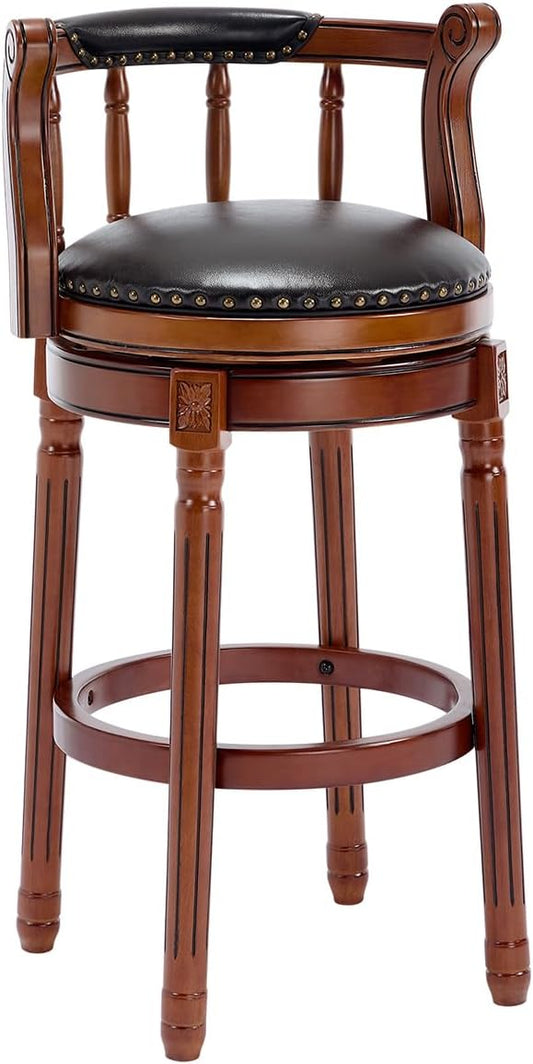 Cow top Leather Wooden Bar Stools, 360 Degree Swivel Bar Height Chair with Backs for Home Kitchen Counter, Morden Chair Barstools (Black, Bar Height-Seat Height 29.5”)