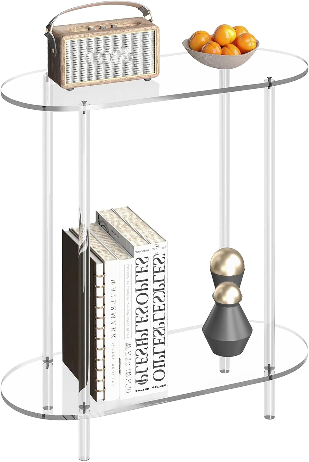 Acrylic Console Table, 2-Tier Oval Frame Sofa Table, 29.53" Small Modern Entryway Table for Living Room, Hallway, Office, Foyer, Easy Assembly (Clear)