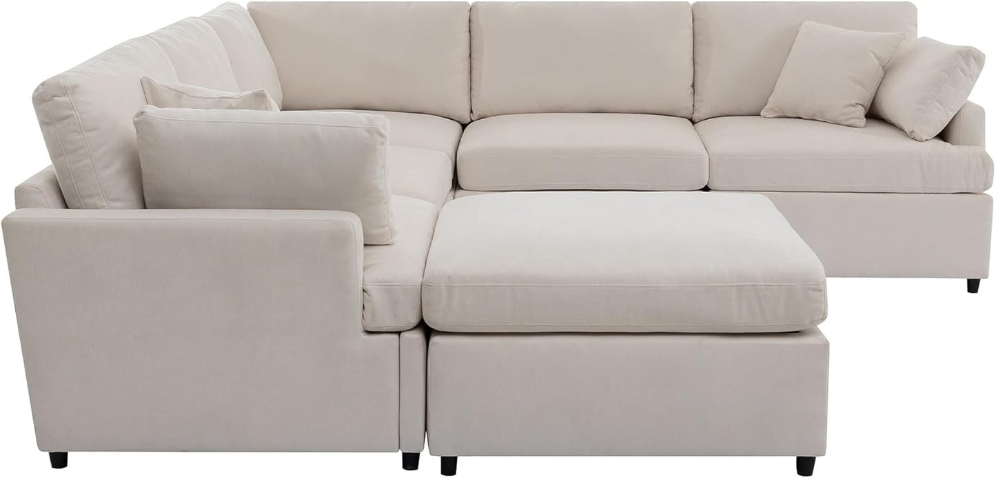 Merax 6-Seater Modern Large U-Shape Sectional Sofa, with Removable Ottomans for Living Room,Beige