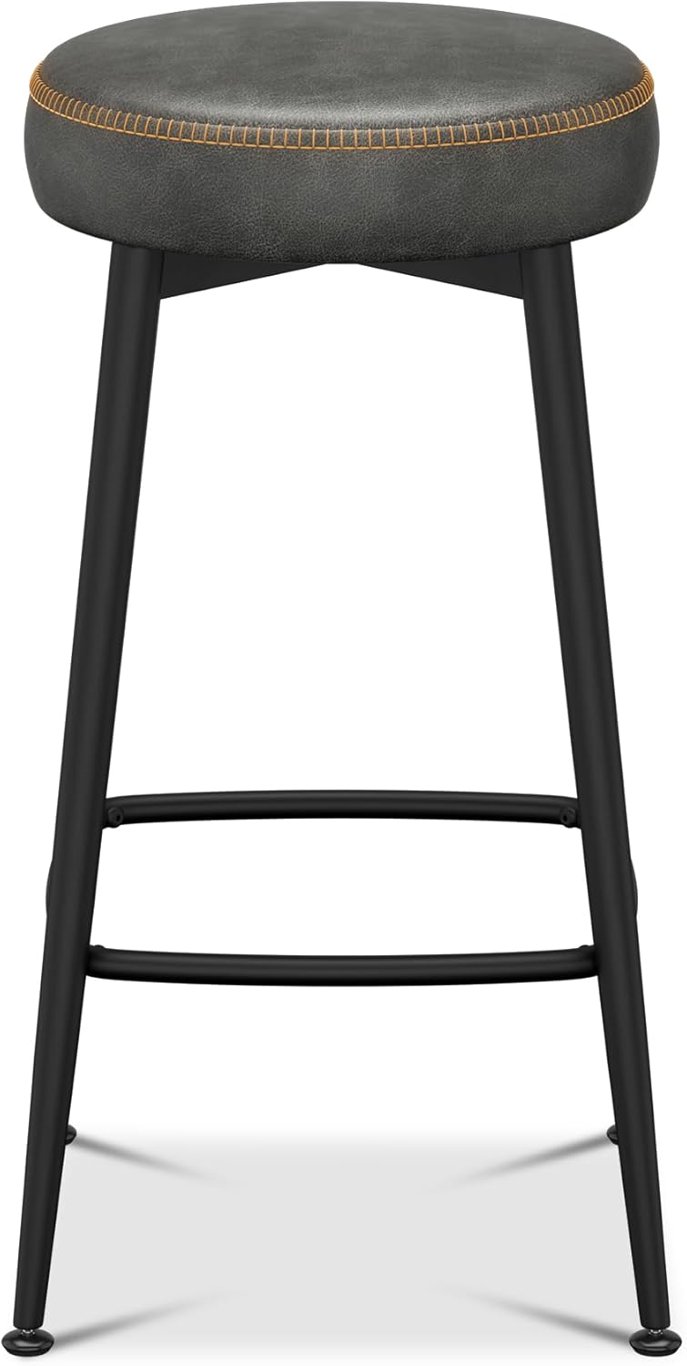 Counter Height Bar Stools, 26" H Backless Bar Stools Set of 6, Upholstered Faux Leather Kitchen Counter Stools, Mid Century Modern, Kitchen Island Home Bar, Pub, Black Grey