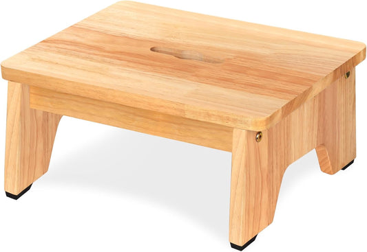 One Step Stool for Adults Seniors, 6.5" Heavy Duty Wooden Stepping Stools with 550 LBS Capacity for Bedroom Kitchen Bathroom, Bed Steps for High Beds, Bedside Support