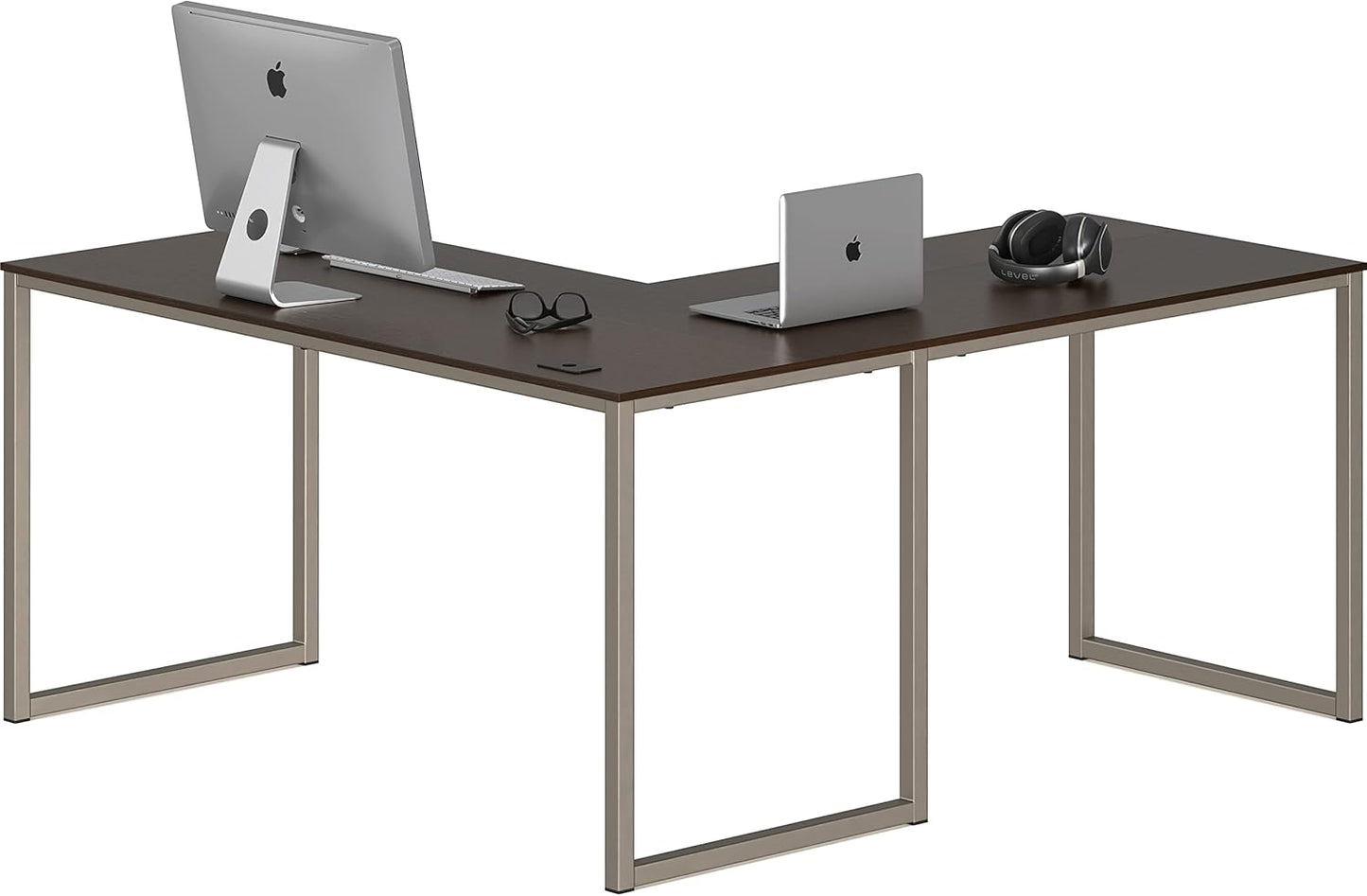 SHW Mission 55 x 60 Inches L-Shape Home Office Computer Desk, Espresso