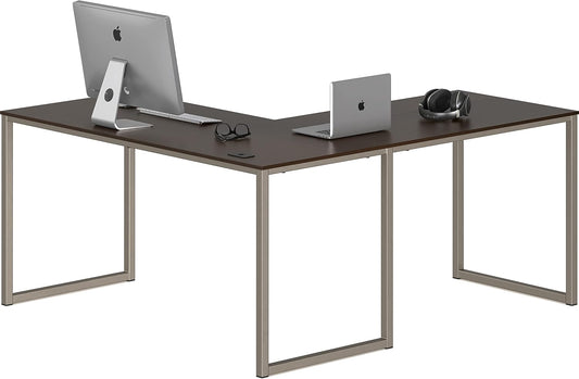 SHW Mission 55 x 60 Inches L-Shape Home Office Computer Desk, Espresso