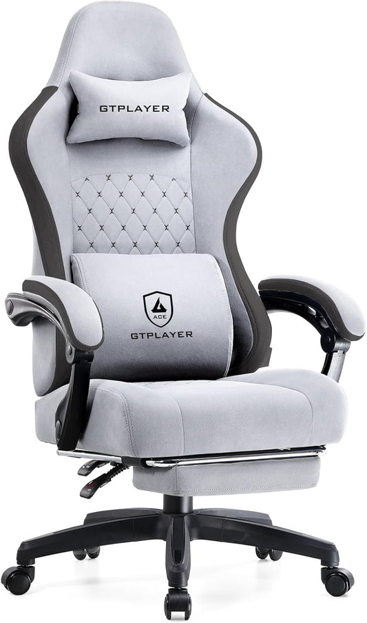 GTPLAYER Office Chair, Gaming Computer Desk Fabric Chair with Footrest, High Back Ergonomic Office Chair with Pocket Spring Lumbar Support and Linkage Armrests Adjustable Height Swivel for Home Task