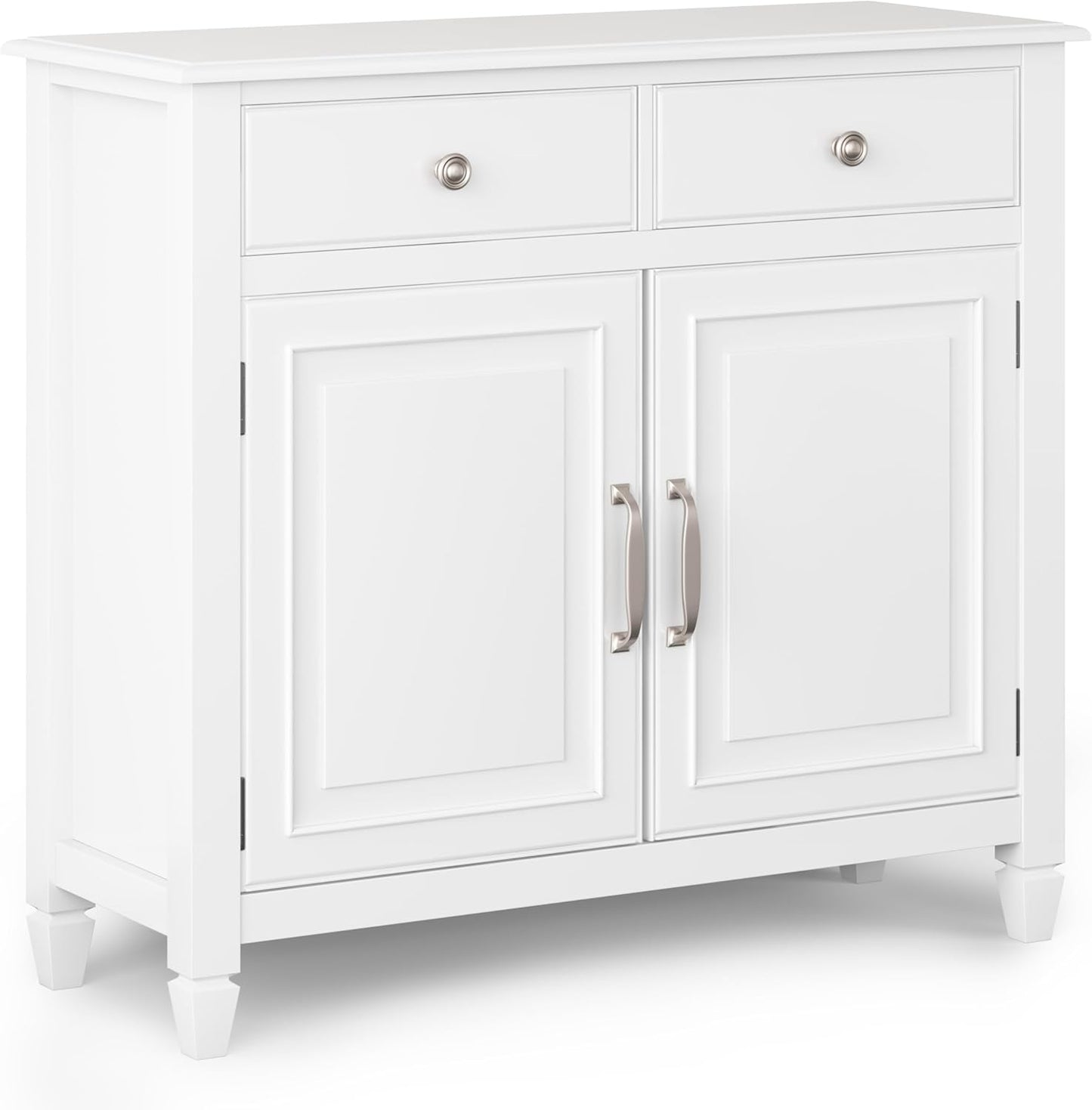 SIMPLIHOME Connaught 40-inch Wide Solid Wood Storage Cabinet in White for Entryway, Living Room, Organizer for Hats, Gloves, Shoes, Keys, Slim Design, Traditional Style