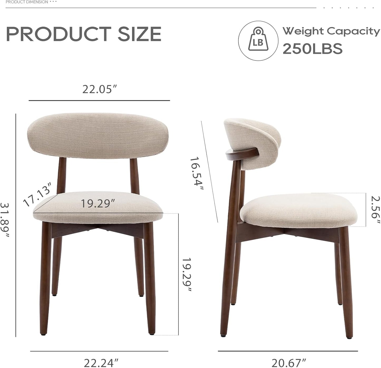 COLAMY Wooden Dining Chairs Set of 2, Modern Fabric Upholstered Kitchen Side Chairs, Farmhouse Dining Room Chair with Foot Pegs, Beige