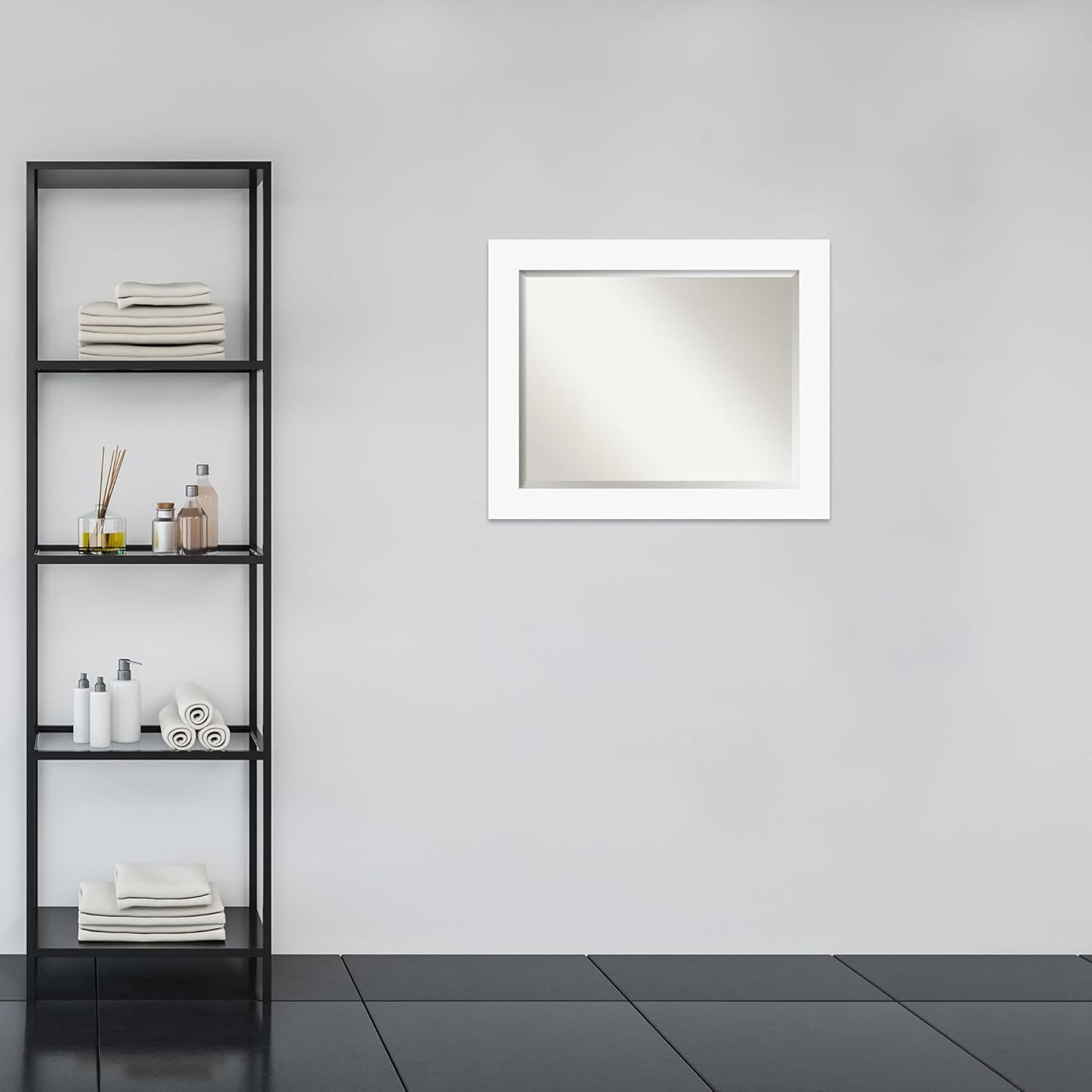 Amanti Art White Bathroom Mirror for Over Sink, 28x34 Basic White Rectangle Vanity Mirror, Large Casual Wood Frame, Hangs Horizonally and Vertically, Bathroom Wall Decor, Beveled Edge from WI, USA