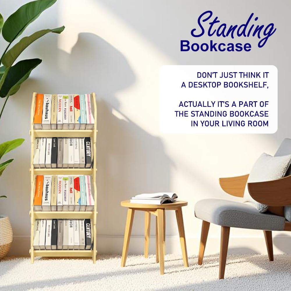 2 Pack Desktop Bookshelf, Stackable Book Organizer with Handle, Storage Rack for CD/Magazine/File Folder, Portable Small Bookshelf for Study, Living Room, Kid's Room, No Nails, Small Size