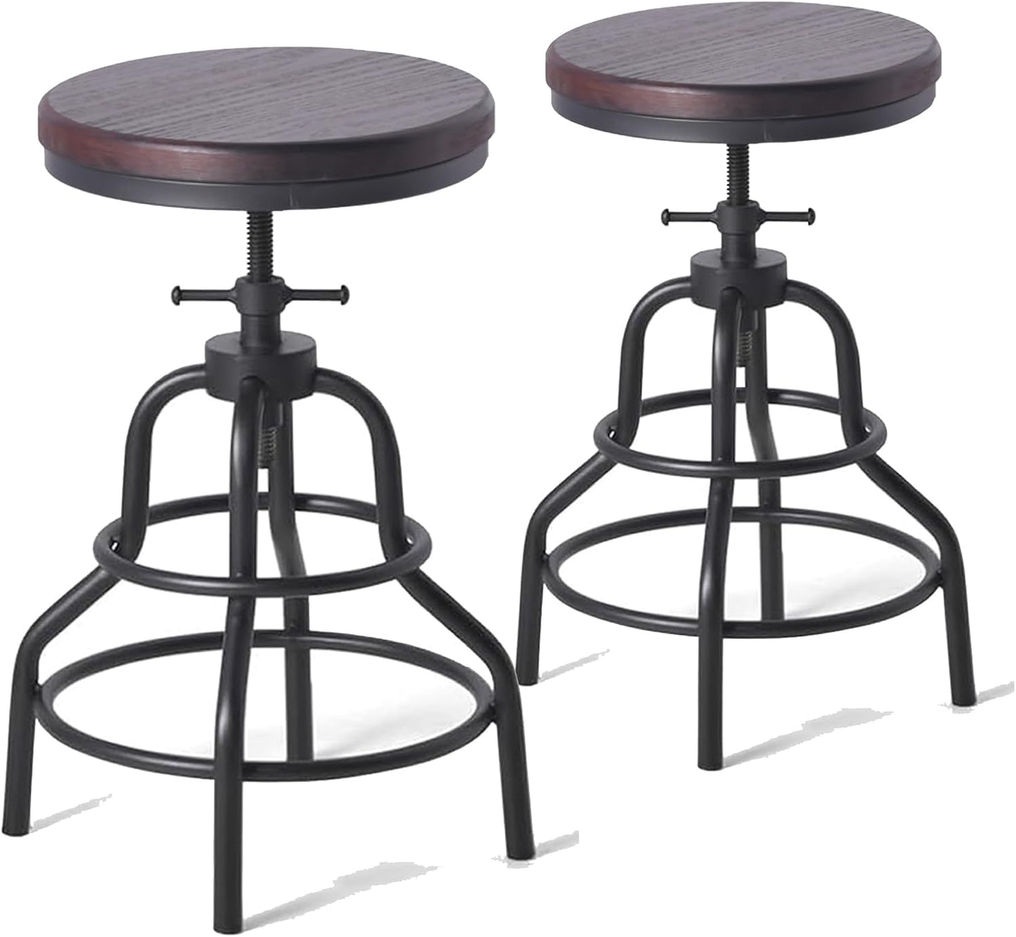 Diwhy Industrial Vintage Bar Stool, Kitchen Counter Height Adjustable Pipe Stool, Cast Iron, Swivel, Metal, 27 Inch, Fully Welded Set (Brown Wooden Top)