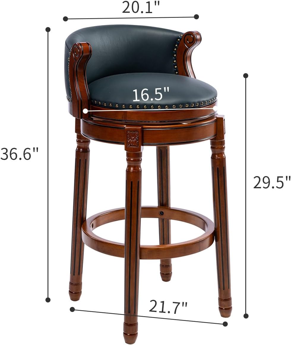 Cow top Leather Wooden Bar Stools, 26" Counter Height Bar Chair with Back, 180 Degrees Swivel Barstools Chair for Home Kitchen Counter,Dining Room, Restaurant