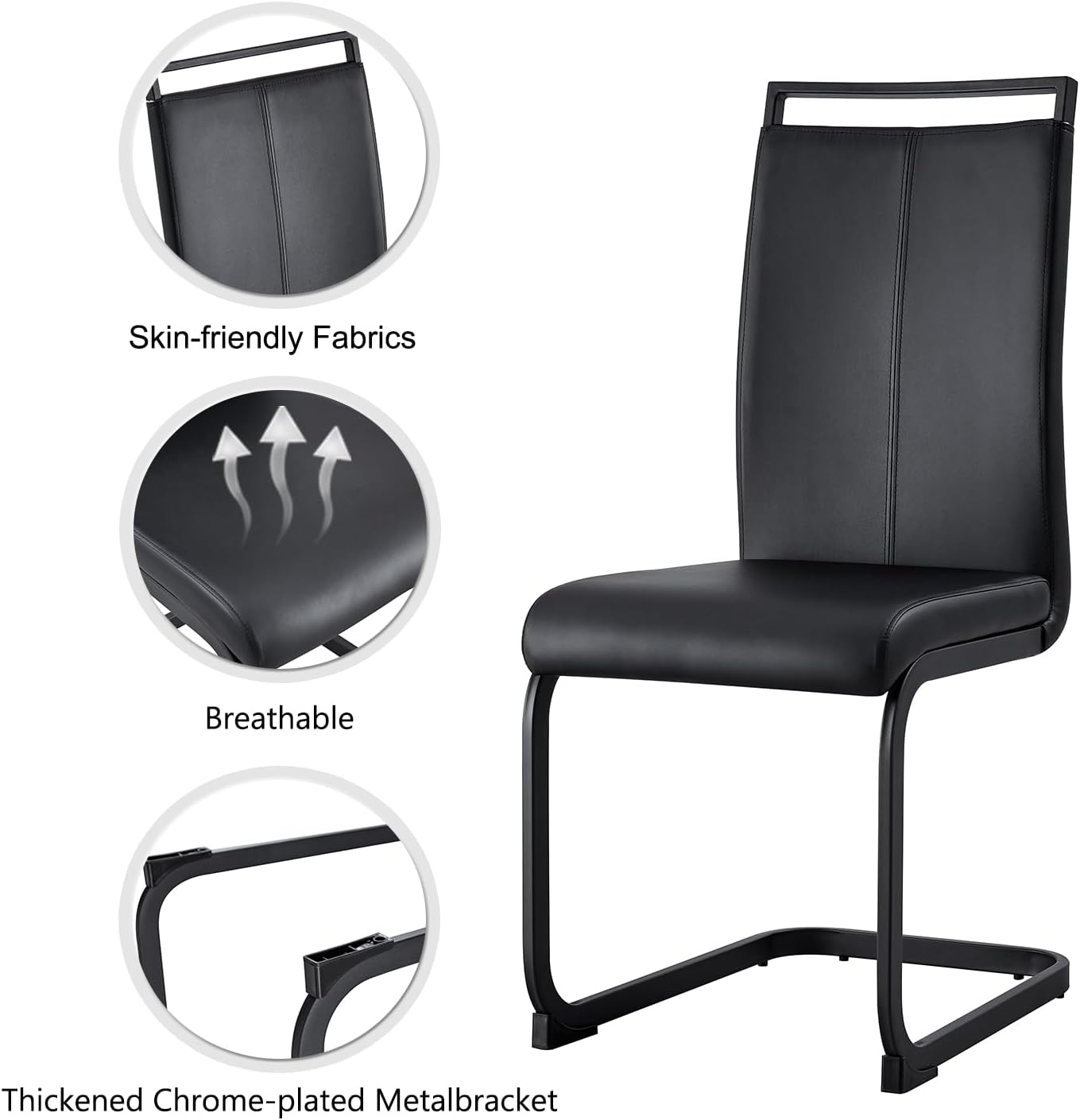 Modern Dining Chairs Set of 6,High Back Kitchen Chairs,Side Room Chair with Black Powder Coating Metal Legs,Easy to Clean Upholstered Dining Chairs,Ideal for Living Room(Black Chairs)