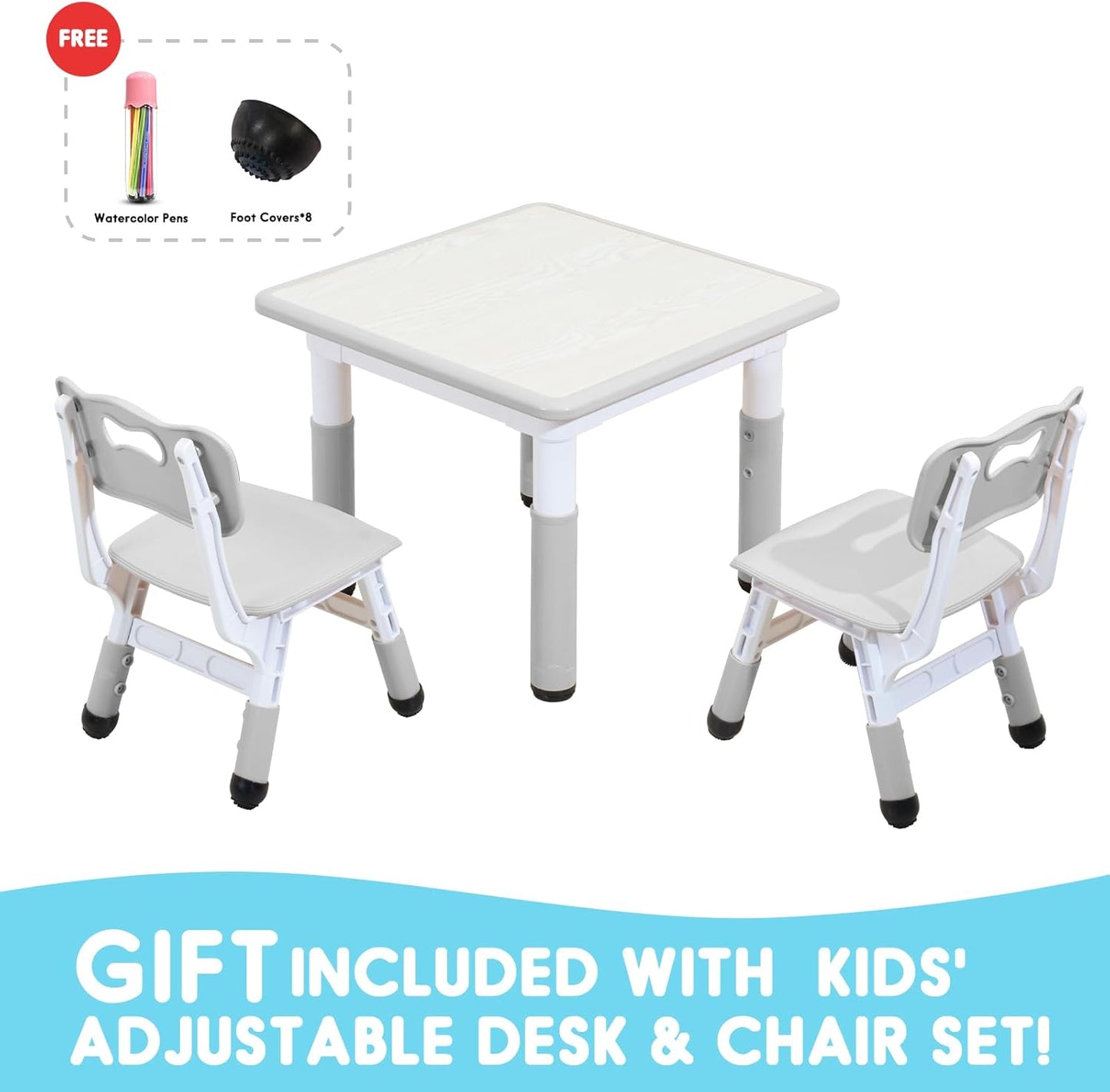 Kids Table & Chair Set with Adjustable Toddler-Safe Non-Slip Legs, Activity & Graffiti-Proof Desktop Ages 3-12