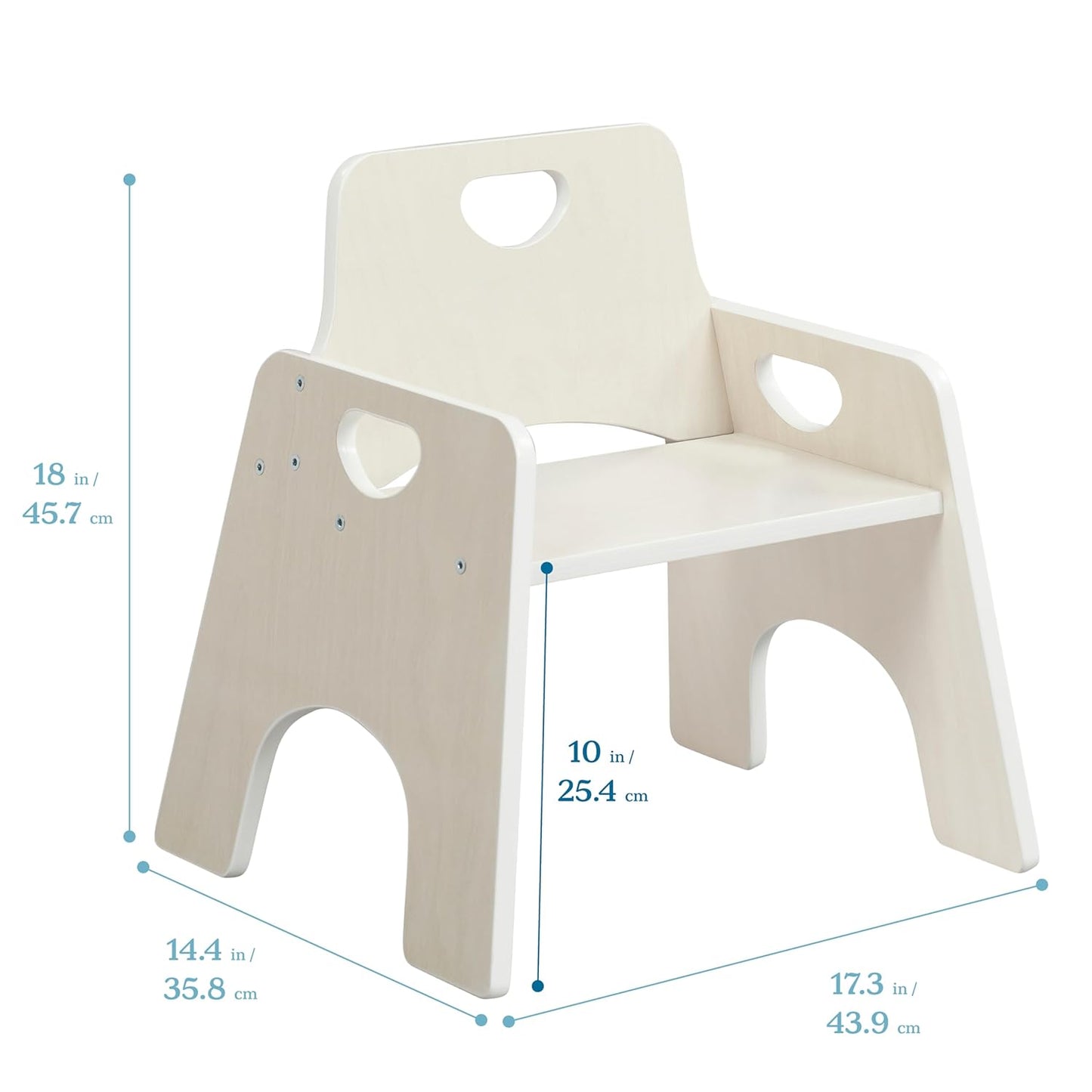 ECR4Kids Stackable Wooden Toddler Chair, 10in, Kids Furniture, White Wash, 2-Pack