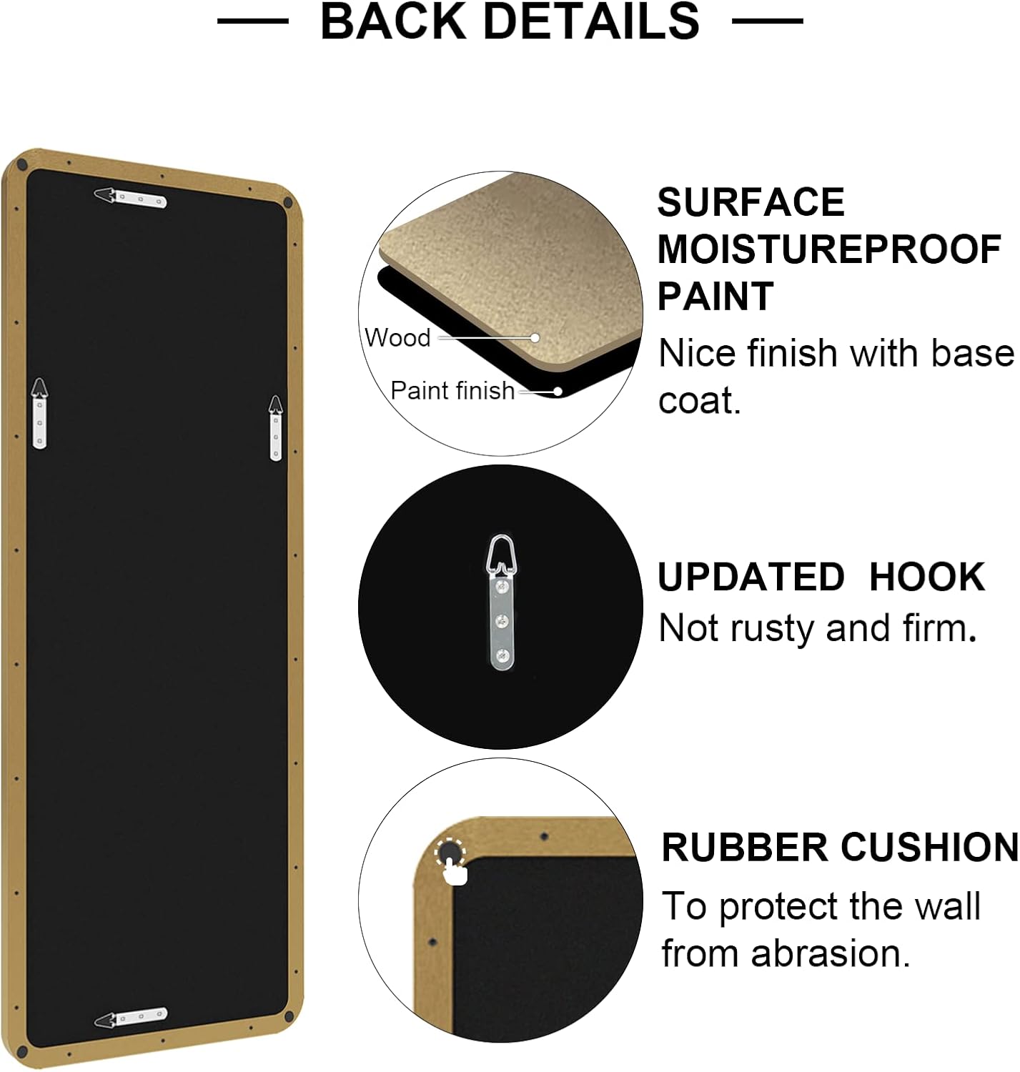 ANDY STAR 18" x 48" Full Length Wall Mirror, Large Brushed Gold Mirror for Bathroom, Rounded Corner Rectangle Body Mirror for Floor and Leaning