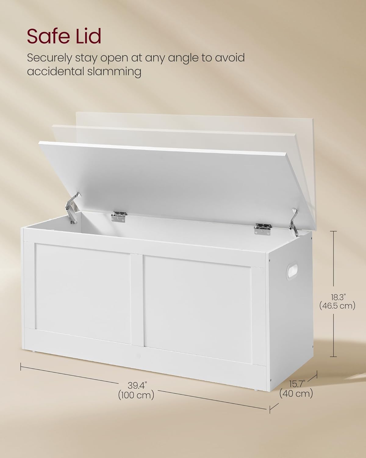 VASAGLE Storage Chest, Storage Trunk with 2 Safety Hinges, Storage Bench, Shoe Bench, Farmhouse Style, 15.7 x 39.4 x 18.3 Inches, for Entryway, Bedroom, Living Room, Cloud White ULSB164W01