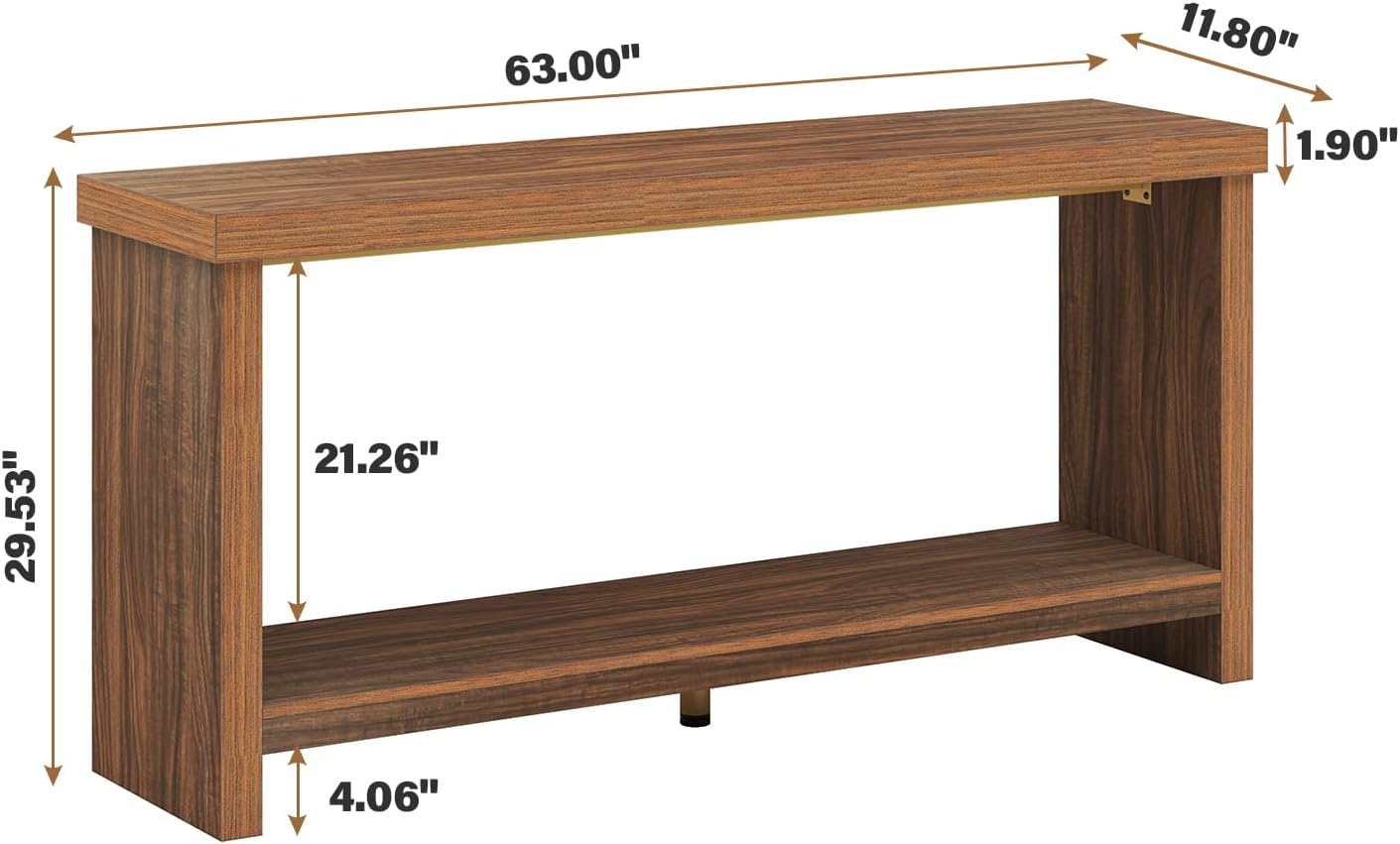 63 Inches Narrow Console Table, 2-Tier Long Sofa Tables Behind Couch Table, Farmhouse Foyer Tables for Entryway, Hallway, Living Room, Rustic Brown