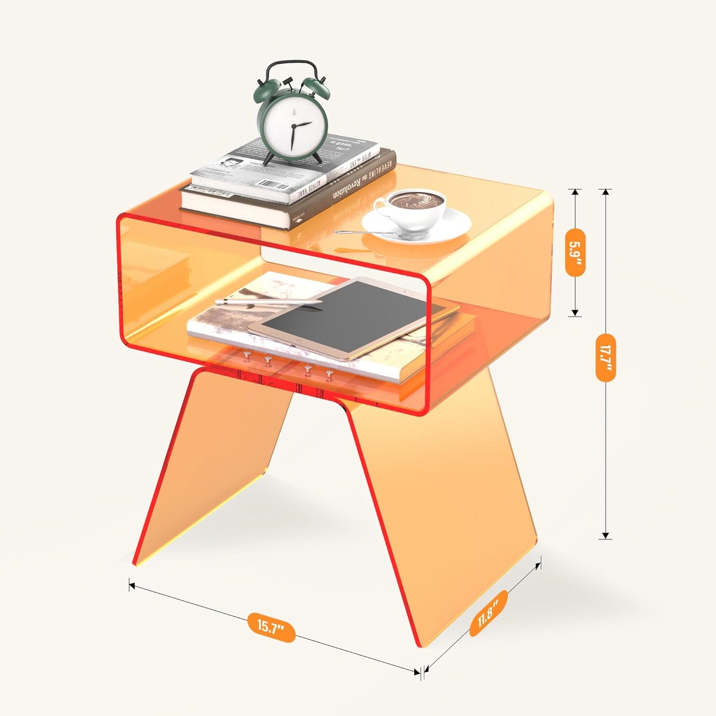 Acrylic Side Table with Easy Assembly Mini Modern End Table/Nightstand for Bedroom, Living Room, or Bathroom Compact Design Orange