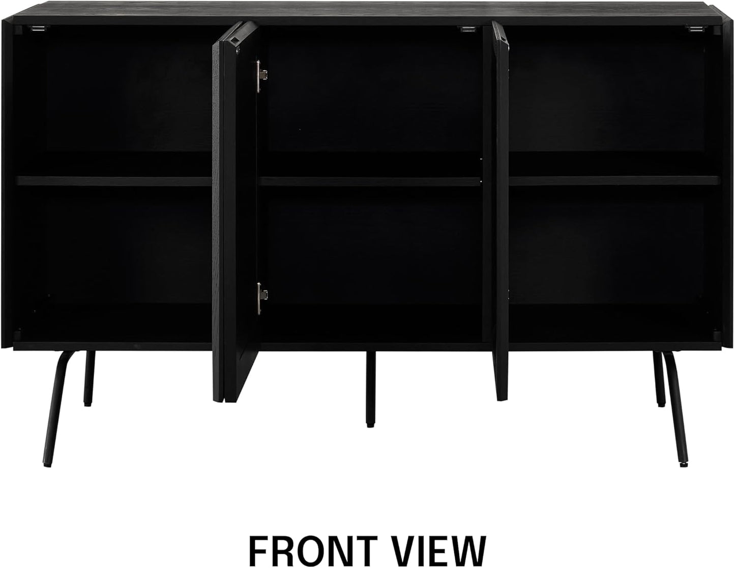 NTC MOSSIC Modern Sideboard with 3 Doors, Natural Rattan Storage Cabinet, Buffet with Metal Legs, Boho Accent Cabinet for Living Room, and Entryway, Effortless Assembly - Burnt Black