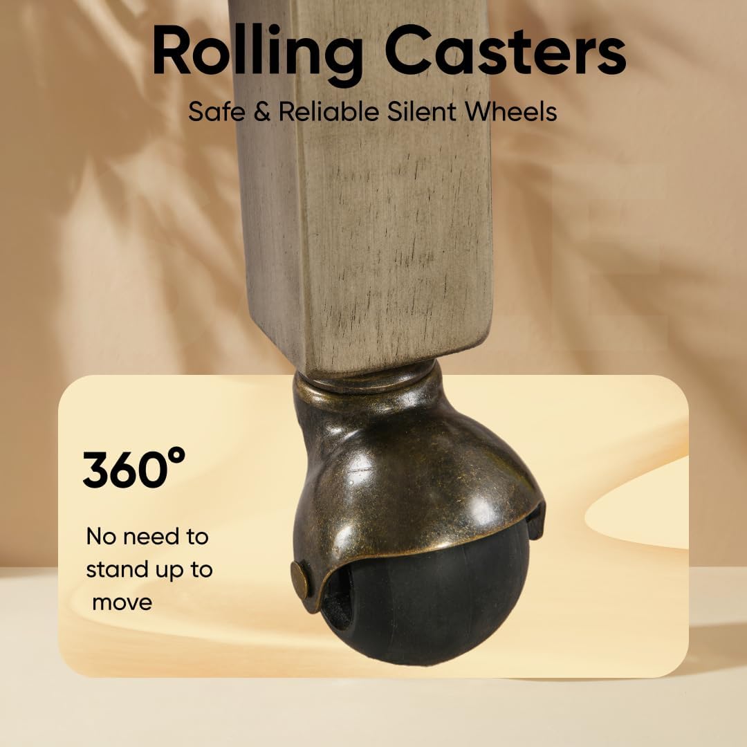 LEEMTORIG Large Dining Chairs with Casters and Arms, Rolling Dining Chairs with Wheels, Wood Boss Caption's Chairs, 26" D x 25.2" W x 31.5" H, Grey Legs & Dark Grey Fabric SY-1318-GY