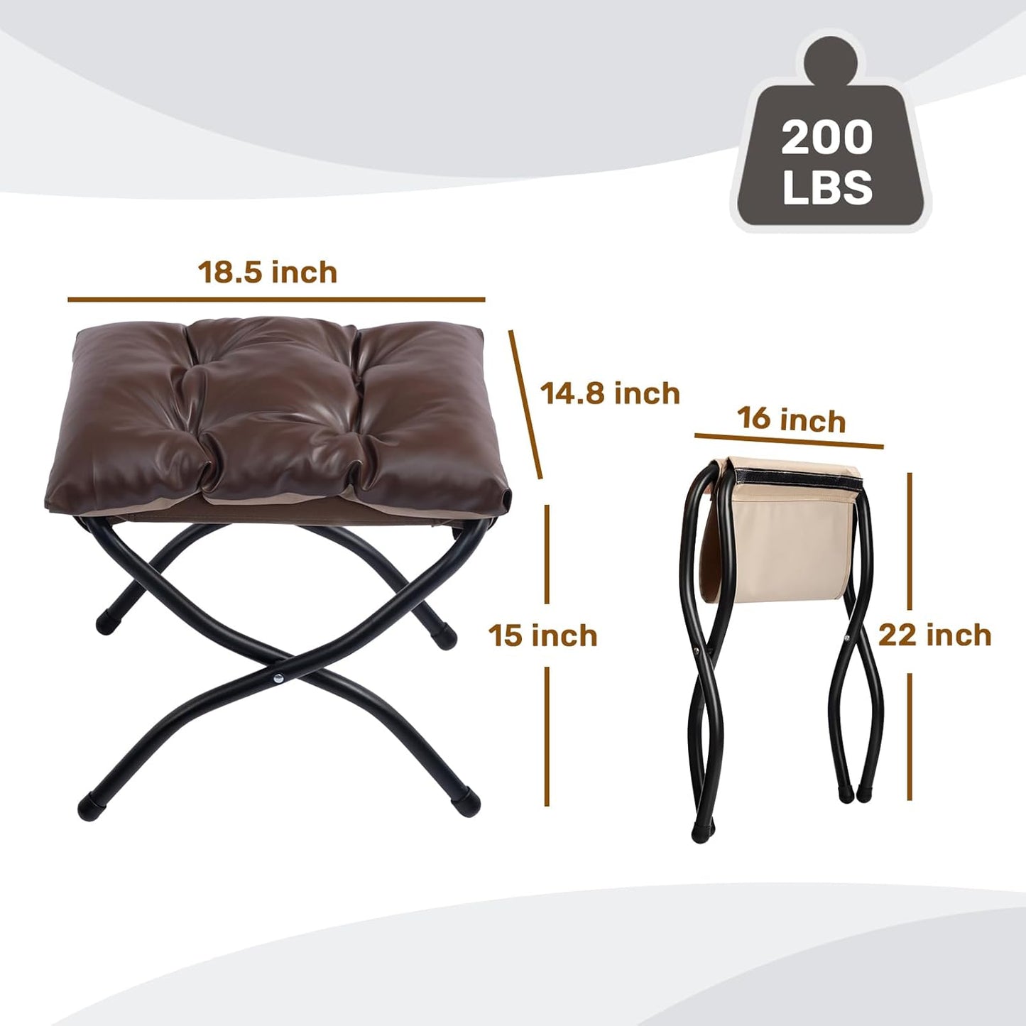 HollyHOME 15" H Folding Footrest Stool,Upholstered Foldable Ottoman with Padded Design. Features Metal Frame for Portability. Ideal for Sofas, Lazy Chairs,Living Room,Bedroom.PU Brown