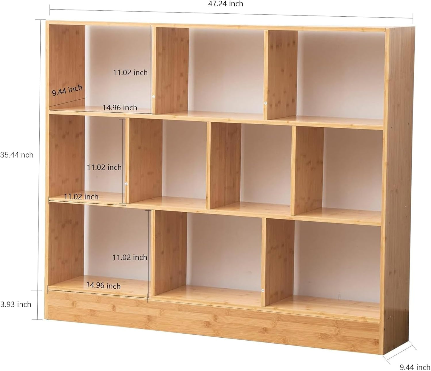 Maydear 47.24” Bamboo Bookshelf, 10 Cube Bookshelf with Base 3 Tier Open Shelf Bookcases, Freestanding Book Storage Organizer Display Shelf for Bedroom, Living Room, Home Office