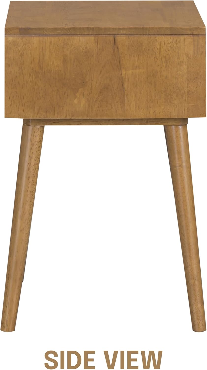 NTC Zoe Solid Wood Nightstand, Mid Century Modern Side Table Bedroom, Bedside Furniture, Night Stand, End Table, Easy Assembly - Teak Look