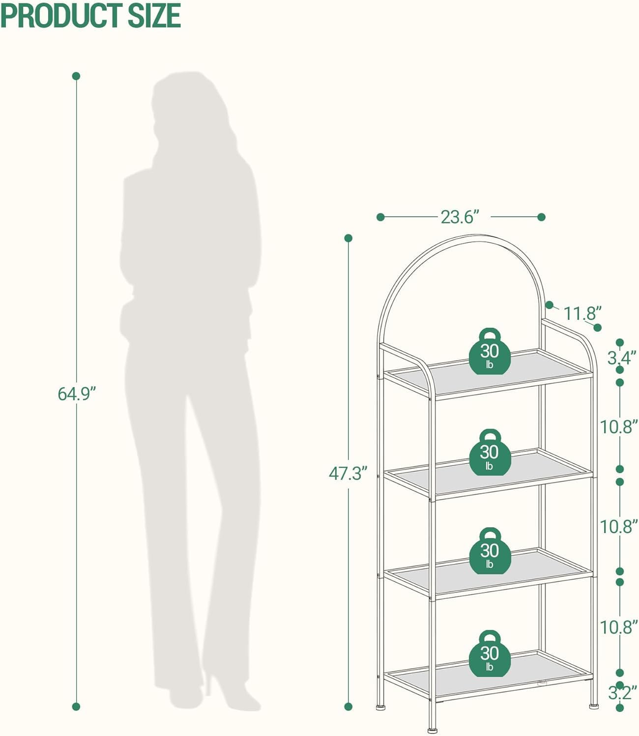 Bookcase Bookshelf, Tempered Glass Bookshelves, Slim Shelving Unit for Bedroom, Bathroom, Home Office, Steel Frame, 4 Tier Gold BC21499G