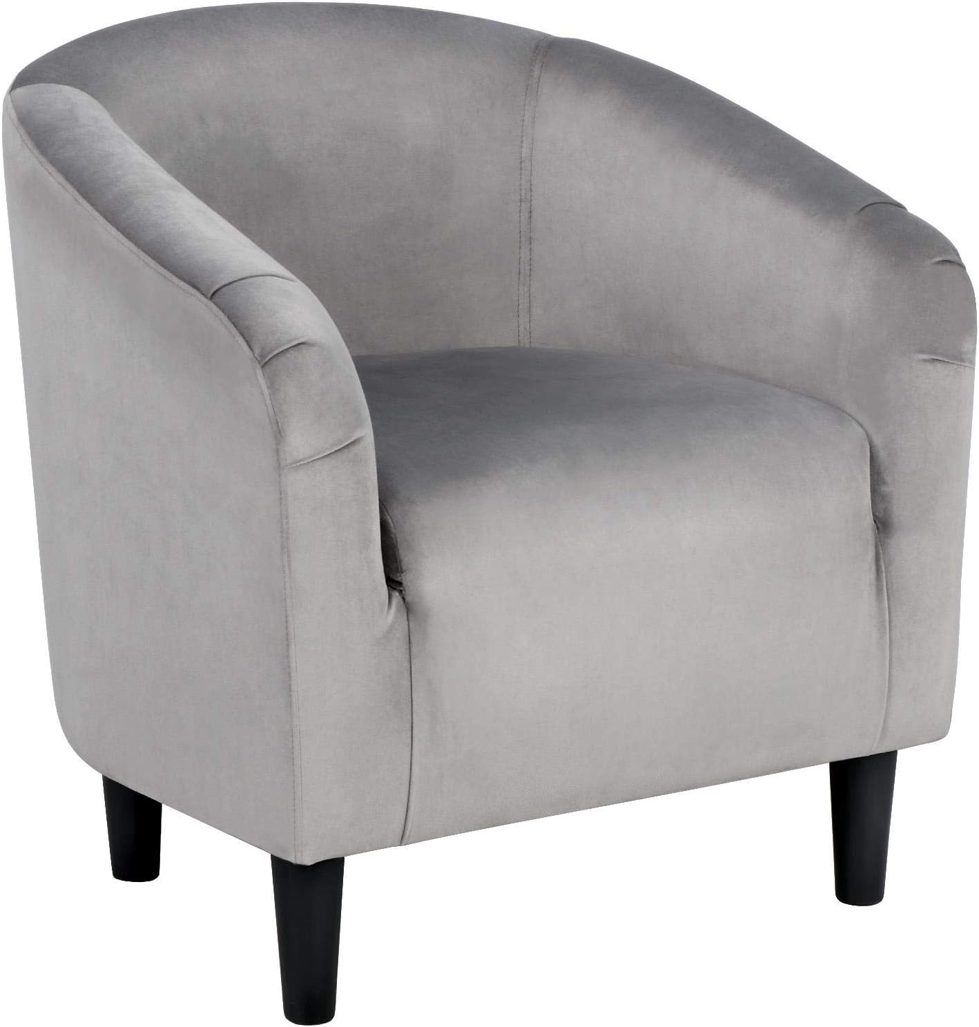 Yaheetech Living Room Chair, Velvet Accent Upholstered Barrel Sitting Chair with Armrest and Low Back for Bedroom, Grey
