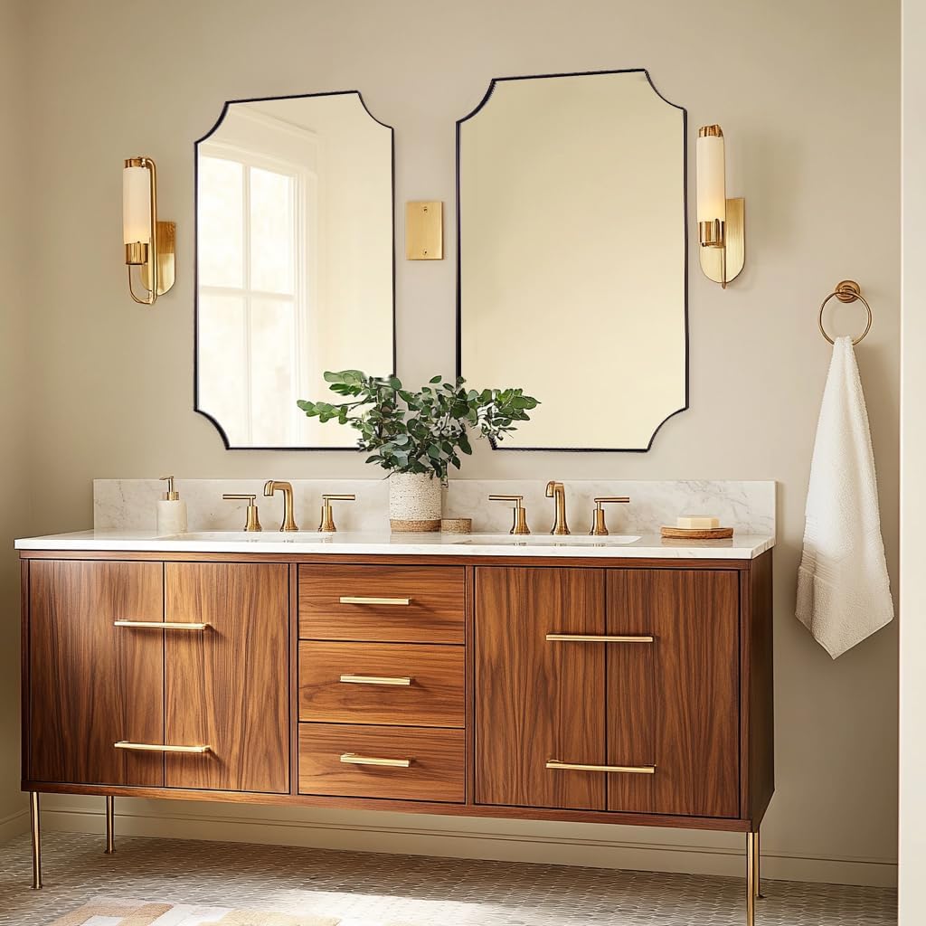 ANDY STAR Brushed Bronze Bathroom Mirror, 24x36 Inch Scalloped Mirror for Bathroom, Antique Bronze Rectangular Mirror with Premium Stainless Steel Metal Frame, Thin Frame Deep 1"