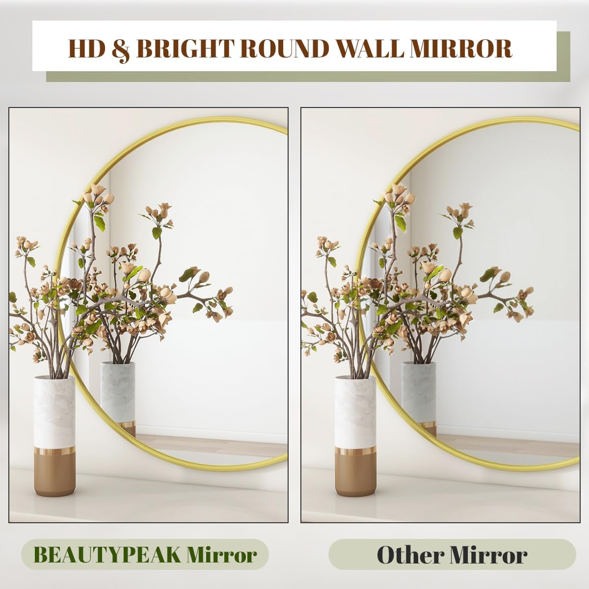 BEAUTYPEAK 32 Inch Round Mirror, Metal Frame Circle Mirror, Wall Mounted for Entryway, Bathroom, Vanity, Living Room, Gold