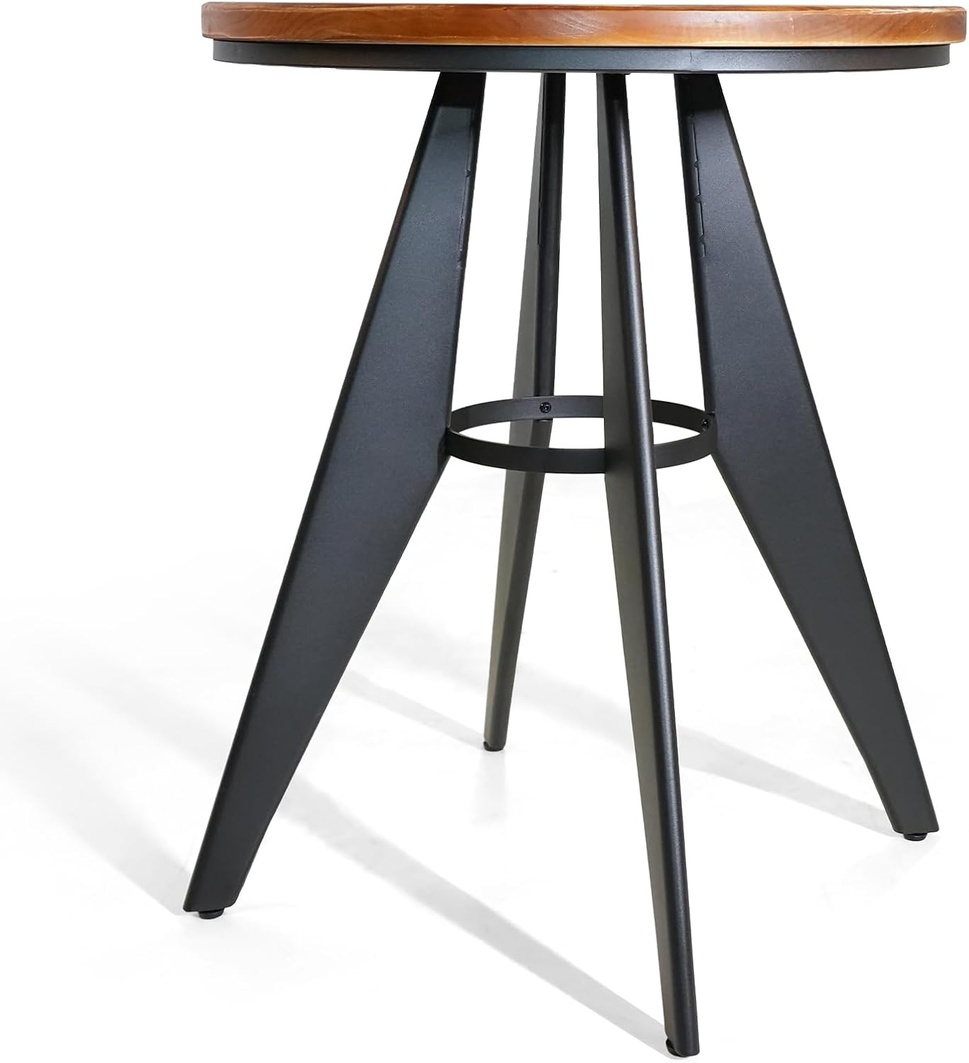 Round Cafe Table - 23.62" Pine Wood Top, Metal Frame, 28.15" High, Modern Industrial Dining Table for Kitchen, Home Office, Bistro, Compact for Space Saving, Black Base Brown Top