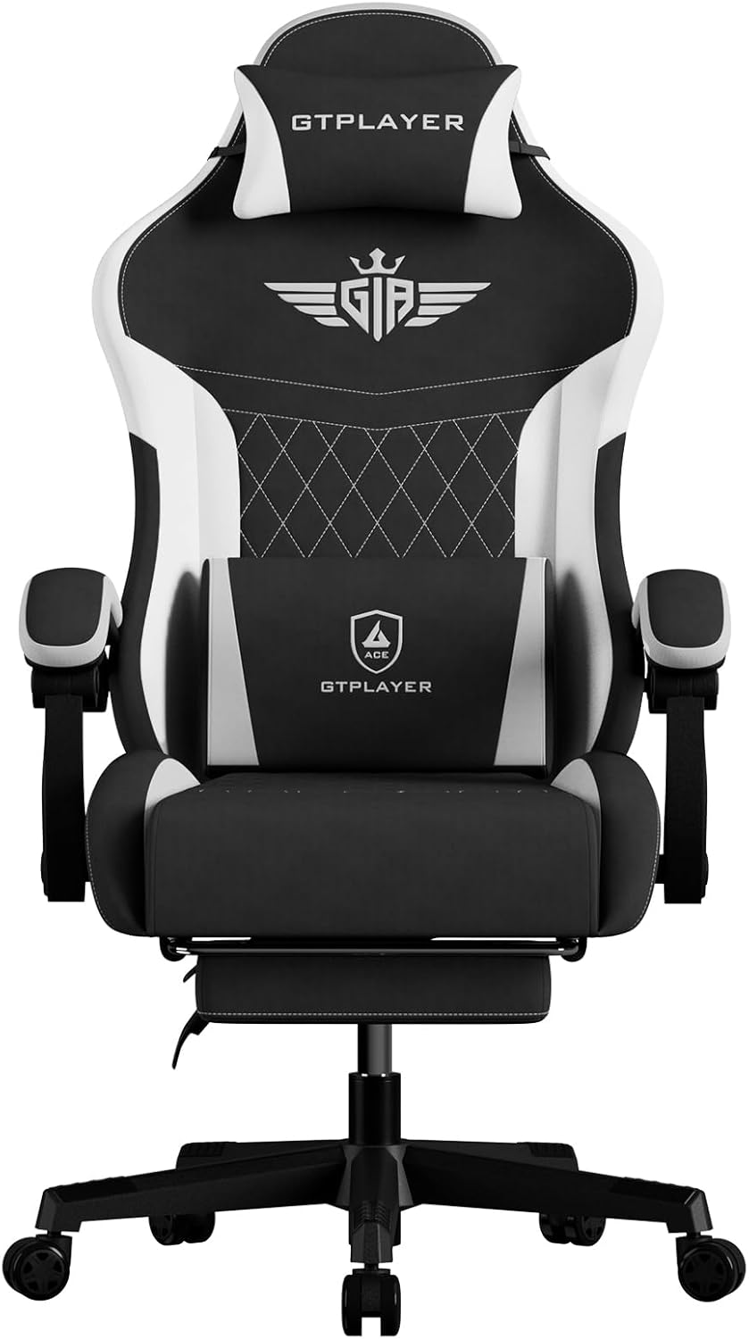 GTPLAYER Gaming Chair, Video Game Chairs with Footrest and Lumbar Support, Computer Chair for Adults with Extended Backrest, Ergonomic Reclining Silla Gamer, Fabric, Black