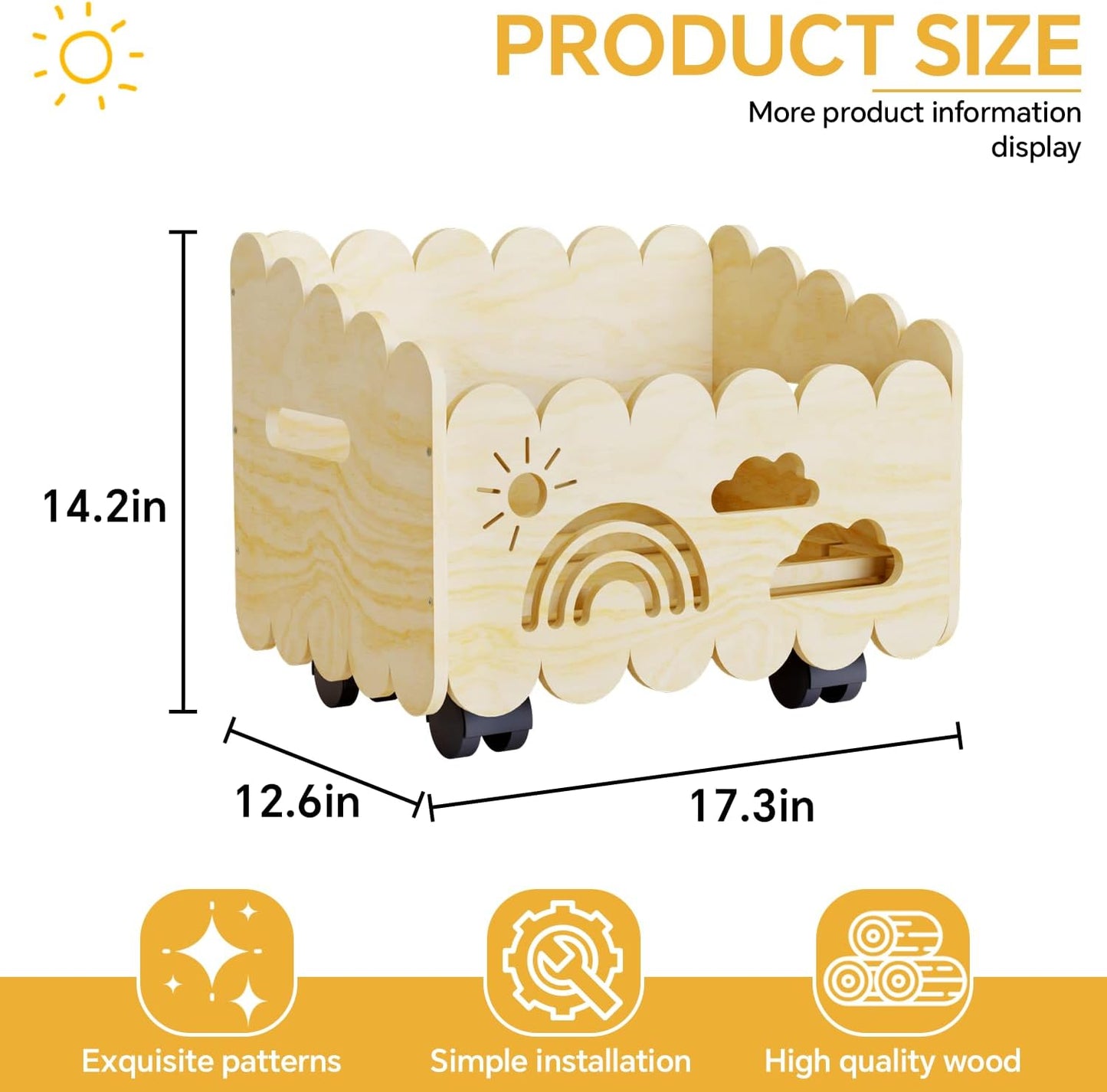 Wood Kids Bookshelf, Montessori Bookshelf, with 2 Adjustable Dividers, 4 Wheels Suitable Kids Rooms, Nursery & Classroom, Book Shelf for Kids Rooms, Toddler Book Rack, Nursery Book Shelves