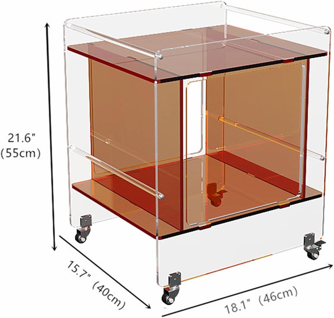 Transparent Acrylic Mobile Side Table with Wheels - Multifunctional Storage & Stylish Home Decor (Orange)