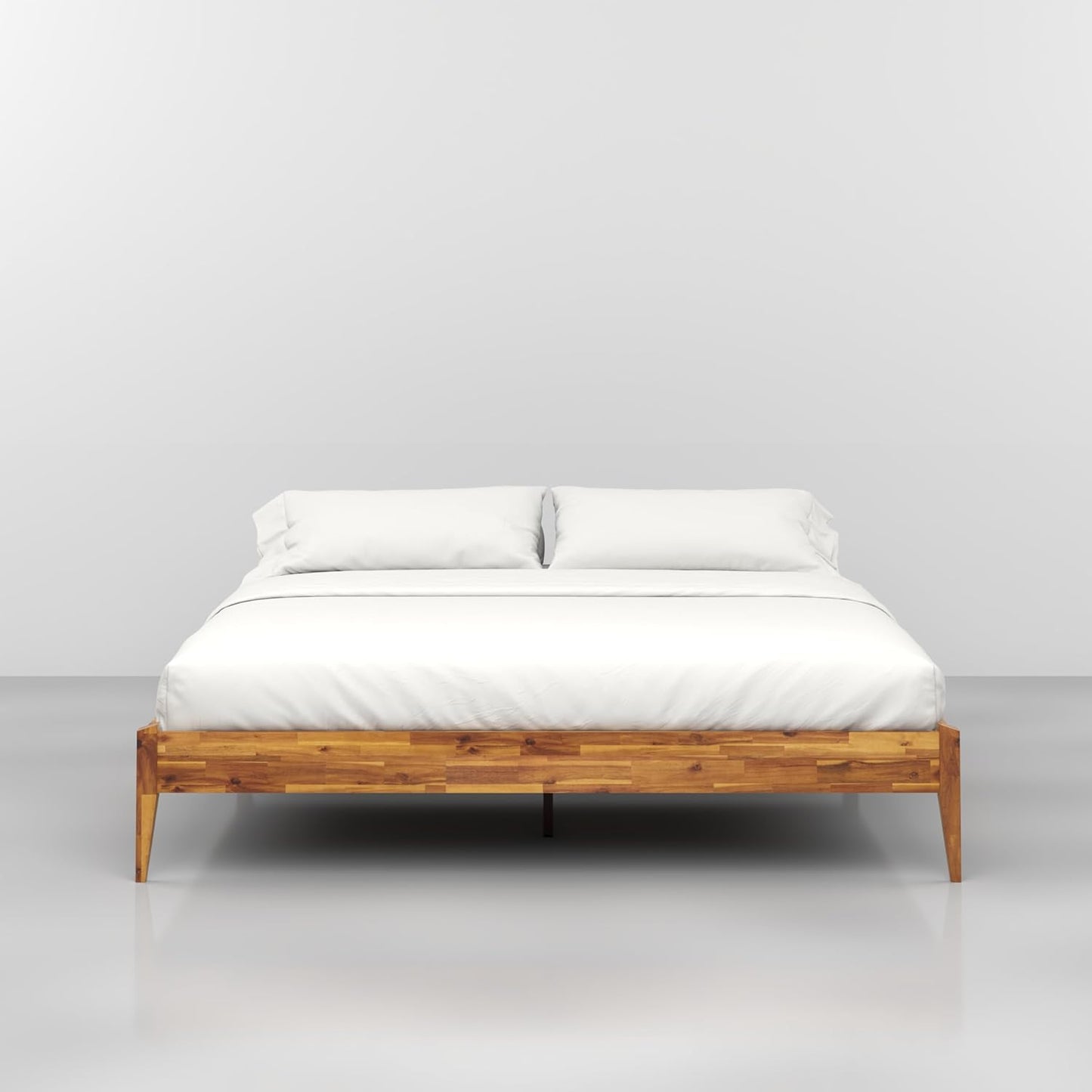 Bme Dinkee King Bed Frame Wood 15 Inch - Solid Wood Platform Bed Frame - Japanese Joinery Bed - Modern & Minimalist Style - Wood Slat Support - Easy Assembly - No Box Spring Needed - Caramel