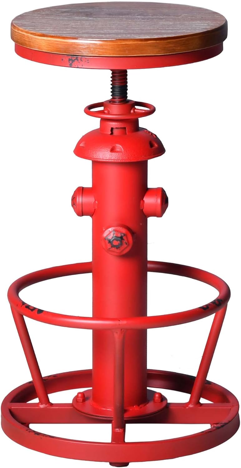 Topower Antique Industrial Round Bottom Adjustable Height Cafe Coffee Retro Vintage Stylish Water Pipe Design Pub Kitchen Bar Stool Antique Red