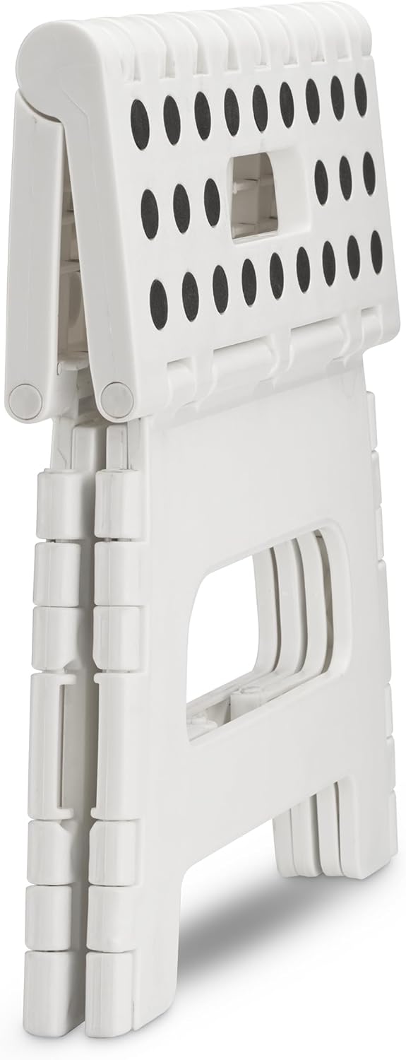 Handy Laundry - Folding Step Stool - Sturdy Enough Collapsible Stool to Support Adults and Safe Enough for Kids - Opens Easy with One Flip - Great for Kitchen, Bathroom or Bedroom (White - 8 Inch)