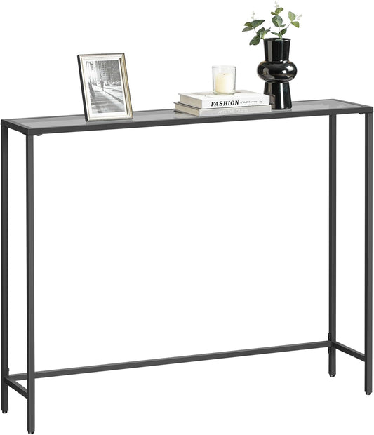 VASAGLE Entryway Table, Console Table, Tempered Glass Tabletop, Modern Sofa Table, Easy Assembly, with Adjustable Feet, for Living Room, Entryway, Ink Black and Slate Gray ULGT132B01