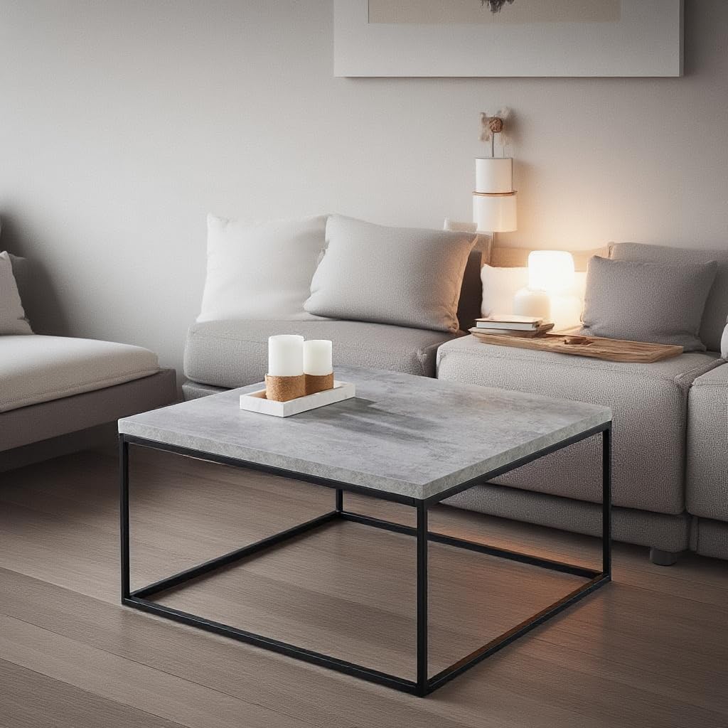 CENSI 30"x30" Square Concrete Accent Coffee Table Ottoman for Living Room, Modern Industrial Style, 1.2" Extra Thick Tabletop (Faux Concrete)